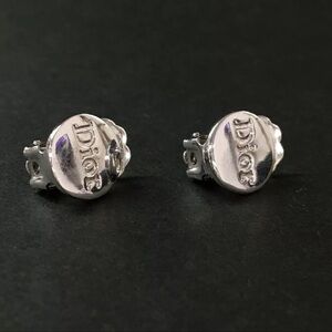 AUTH Christian Dior CD Silver Logo Earrings